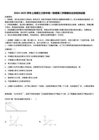 2024-2025学年上海理工大附中高一物理第二学期期末达标检测试题含解析