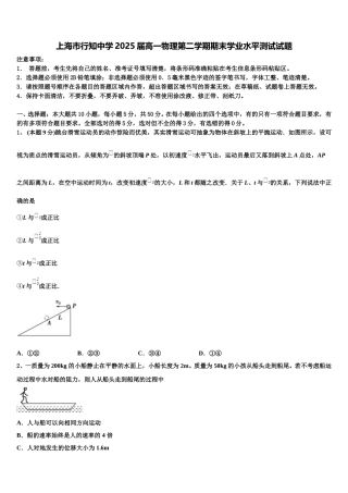 上海市行知中学2025届高一物理第二学期期末学业水平测试试题含解析