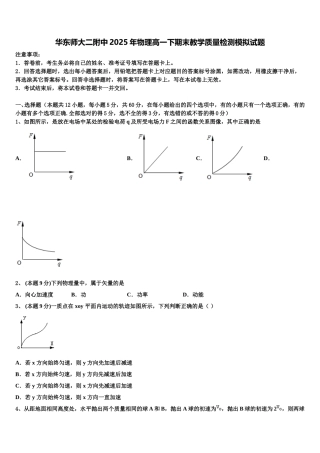 华东师大二附中2025年物理高一下期末教学质量检测模拟试题含解析