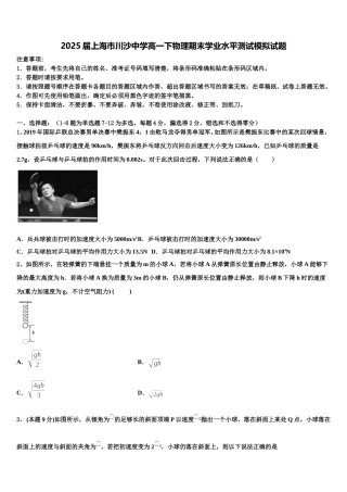 2025届上海市川沙中学高一下物理期末学业水平测试模拟试题含解析