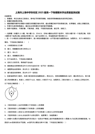 上海市上海中学东校区2025届高一下物理期末学业质量监测试题含解析