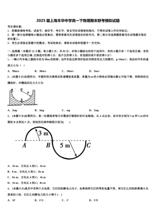 2025届上海丰华中学高一下物理期末联考模拟试题含解析
