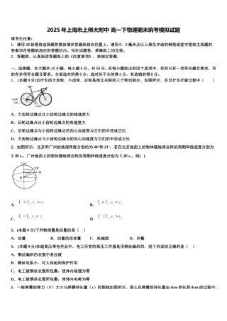 2025年上海市上师大附中 高一下物理期末统考模拟试题含解析