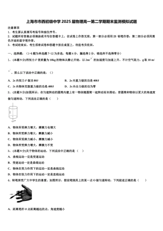 上海市市西初级中学2025届物理高一第二学期期末监测模拟试题含解析