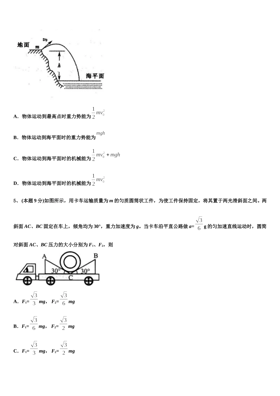 上海市实验中学2024-2025学年高一下物理期末学业质量监测模拟试题含解析_第2页