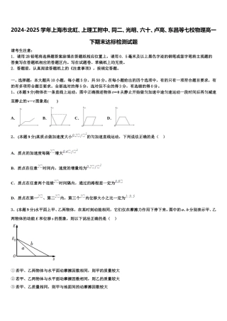 2024-2025学年上海市北虹、上理工附中、同二、光明、六十、卢高、东昌等七校物理高一下期末达标检测试题含解析