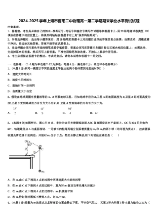 2024-2025学年上海市曹阳二中物理高一第二学期期末学业水平测试试题含解析