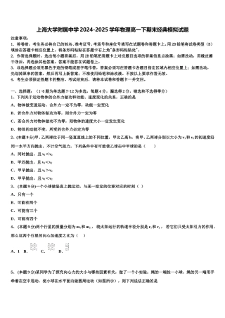 上海大学附属中学2024-2025学年物理高一下期末经典模拟试题含解析