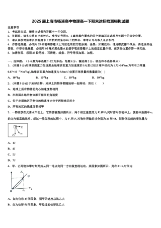 2025届上海市杨浦高中物理高一下期末达标检测模拟试题含解析