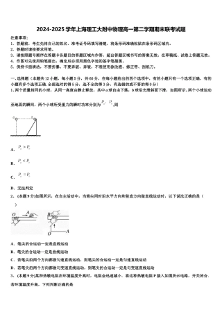 2024-2025学年上海理工大附中物理高一第二学期期末联考试题含解析