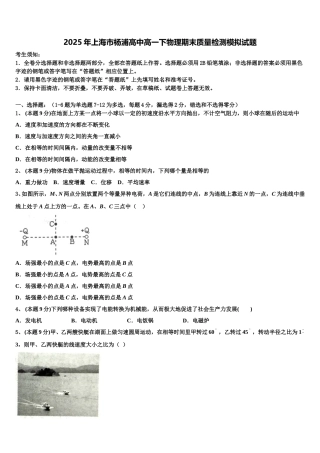 2025年上海市杨浦高中高一下物理期末质量检测模拟试题含解析