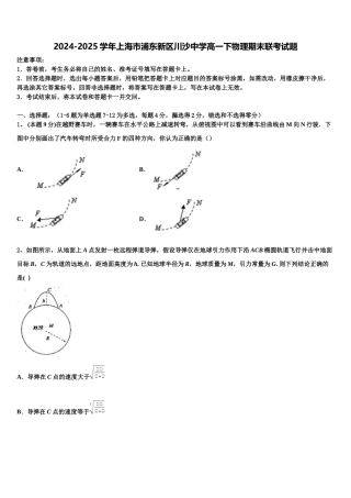 2024-2025学年上海市浦东新区川沙中学高一下物理期末联考试题含解析