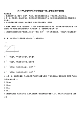 2025年上海市华实高中物理高一第二学期期末统考试题含解析