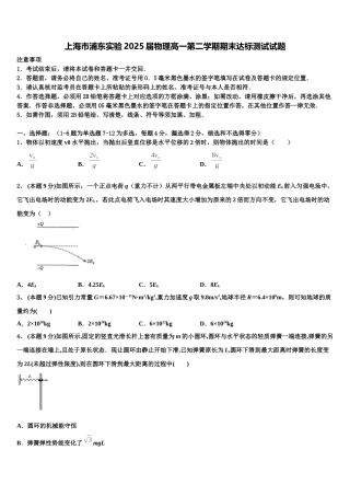 上海市浦东实验2025届物理高一第二学期期末达标测试试题含解析