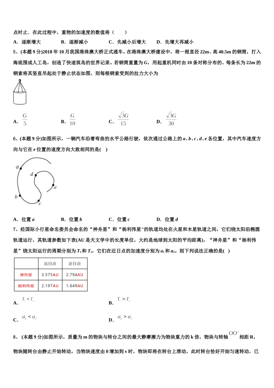 上海市2024-2025学年物理高一第二学期期末学业质量监测试题含解析_第2页