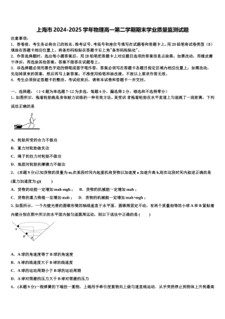 上海市2024-2025学年物理高一第二学期期末学业质量监测试题含解析