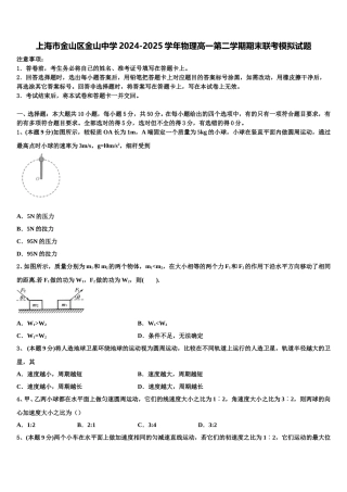 上海市金山区金山中学2024-2025学年物理高一第二学期期末联考模拟试题含解析