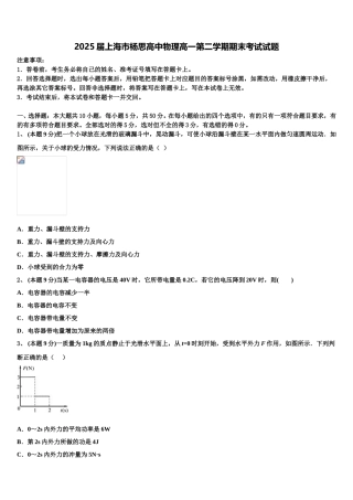 2025届上海市杨思高中物理高一第二学期期末考试试题含解析