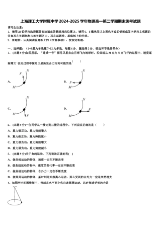 上海理工大学附属中学2024-2025学年物理高一第二学期期末统考试题含解析