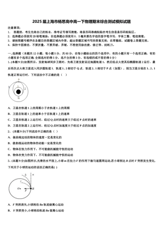 2025届上海市杨思高中高一下物理期末综合测试模拟试题含解析