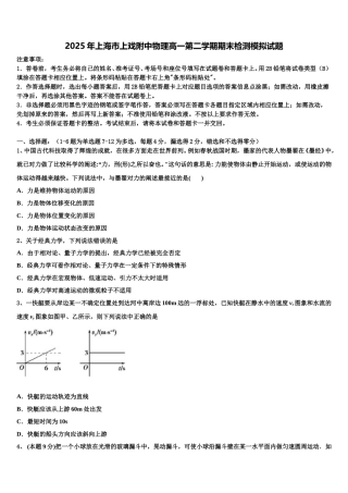 2025年上海市上戏附中物理高一第二学期期末检测模拟试题含解析