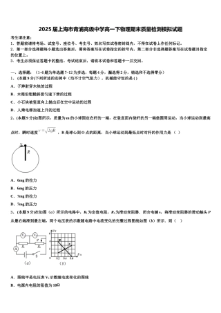 2025届上海市青浦高级中学高一下物理期末质量检测模拟试题含解析