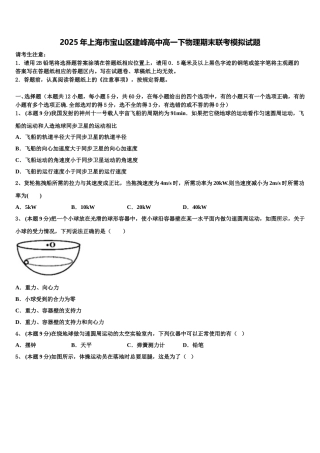 2025年上海市宝山区建峰高中高一下物理期末联考模拟试题含解析