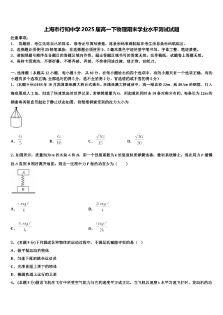上海市行知中学2025届高一下物理期末学业水平测试试题含解析