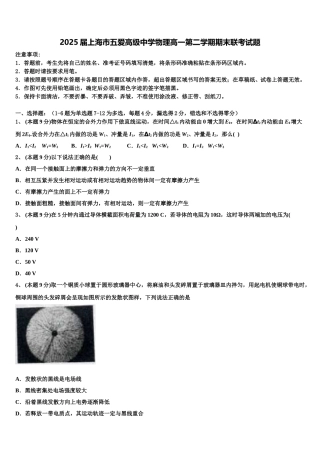 2025届上海市五爱高级中学物理高一第二学期期末联考试题含解析
