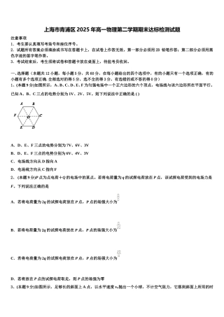 上海市青浦区2025年高一物理第二学期期末达标检测试题含解析