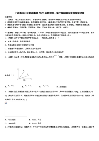 上海市宝山区海滨中学2025年物理高一第二学期期末监测模拟试题含解析