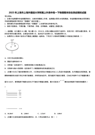 2025年上海市上海外国语大学附属上外高中高一下物理期末综合测试模拟试题含解析