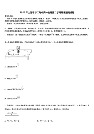 2025年上海市华二附中高一物理第二学期期末预测试题含解析