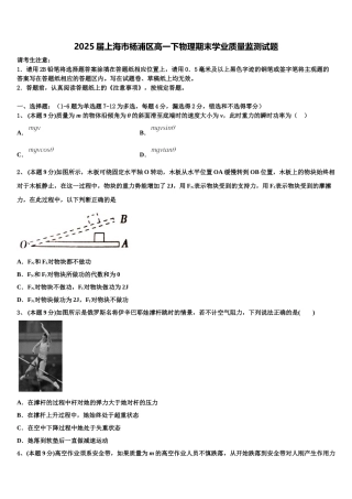 2025届上海市杨浦区高一下物理期末学业质量监测试题含解析