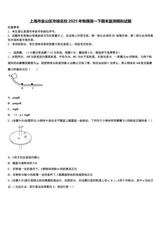 上海市金山区市级名校2025年物理高一下期末监测模拟试题含解析