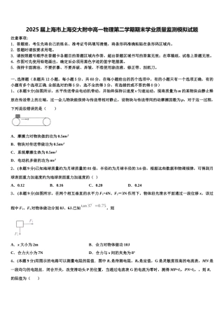 2025届上海市上海交大附中高一物理第二学期期末学业质量监测模拟试题含解析