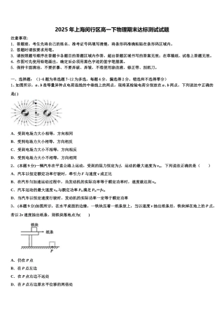 2025年上海闵行区高一下物理期末达标测试试题含解析