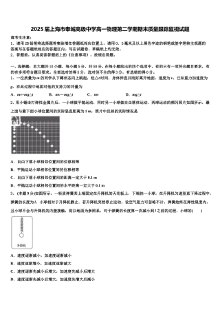 2025届上海市奉城高级中学高一物理第二学期期末质量跟踪监视试题含解析