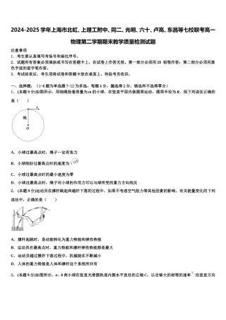 2024-2025学年上海市北虹、上理工附中、同二、光明、六十、卢高、东昌等七校联考高一物理第二学期期末教学质量检测试题含解析