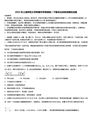 2025年上海师范大学附属中学物理高一下期末达标检测模拟试题含解析