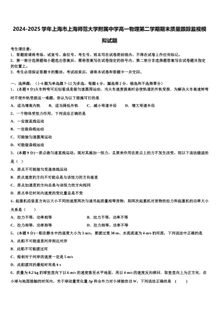 2024-2025学年上海市上海师范大学附属中学高一物理第二学期期末质量跟踪监视模拟试题含解析