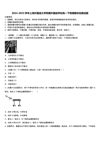 2024-2025学年上海外国语大学附属外国语学校高一下物理期末经典试题含解析