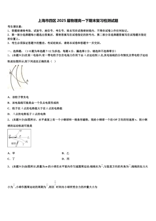 上海市四区2025届物理高一下期末复习检测试题含解析