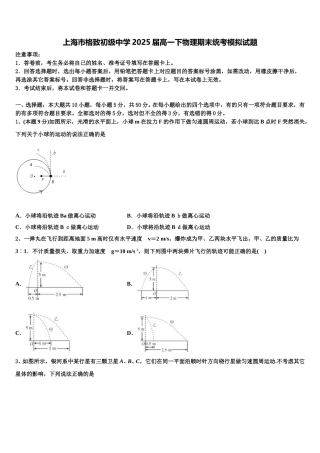上海市格致初级中学2025届高一下物理期末统考模拟试题含解析