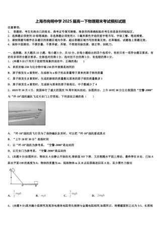 上海市向明中学2025届高一下物理期末考试模拟试题含解析