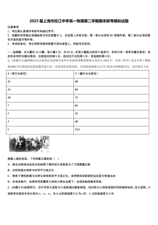 2025届上海市控江中学高一物理第二学期期末联考模拟试题含解析