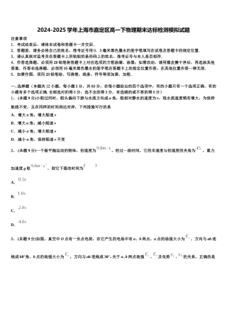 2024-2025学年上海市嘉定区高一下物理期末达标检测模拟试题含解析