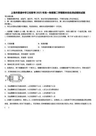 上海市普通中学三校联考2025年高一物理第二学期期末综合测试模拟试题含解析
