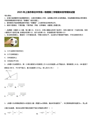 2025年上海市莘庄中学高一物理第二学期期末统考模拟试题含解析