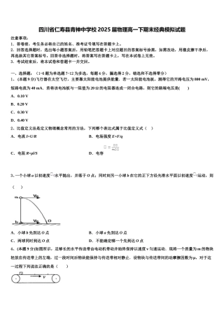 四川省仁寿县青神中学校2025届物理高一下期末经典模拟试题含解析